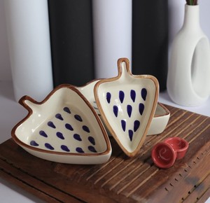 Pottery Contemporary Shiny Glazed Durable Serving Tray <b>Ceramic</b> Leaf <b>Plates</b> Set Handcrafted Eco-Friendly Dishwasher - Product Image 2
