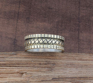 Bague en argent sterling 925 avec turquoise texturée, unique, triple métal, classique, pour mariage, bijoux de déclaration pour femmes, vente en gros - Product Image 1