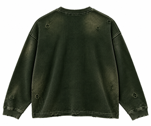 Oversized Dark Green Dirty Wash <b>Thermal</b> <b>Shirt</b> with Minor Distressing Full Sleeve Boxy Fit Waffle Knit - Product Image 2