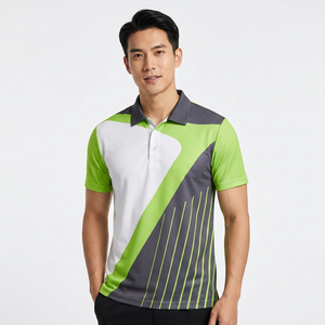 Men's Short Sleeve Polo Shirt Geometric <b>Pattern</b> Green Gray White Quick Dry <b>Knitted</b> Polyester Sporty Regular Fit - Product Image 2