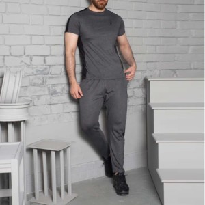Men's Gray Short Sleeve Stand <b>Collar</b> <b>T</b>-<b>Shirt</b> Full Length Pants Solid Color Casual Streetwear Lightweight Eco-Friendly Tracksuit - Product Image 3
