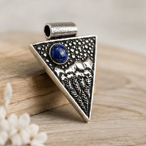 Artisan Brass Lapis Lazuli Triangle Pendant Handmade Gold/Silver Plated Unisex Gothic Boho Statement Jewelry Wholesale - Product Image 4