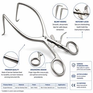 Rétracteur Gelpi en acier inoxydable de 3 mm de profondeur, à une seule pointe acérée, instrument chirurgical manuel pour usage médical - Product Image 1