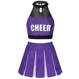 Vente en gros de nouveaux ensembles d'uniformes de cheerleading pour filles All Star, uniformes de cheerleading à manches longues imprimés AB Crystal noir et bleu - Product Image 5