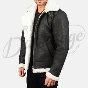 Chaqueta de Aviador de Cuero Negra Premium para Hombre, Forrada con Piel Sintética Blanca Cálida, Chaqueta de Motero de Piel de Oveja, Prenda Exterior Elegante para Invierno - Product Image 5