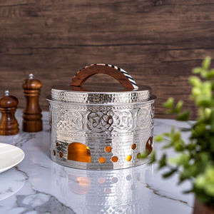Handcrafted Embossed Metal Food Warmer Silver Chafing Dish with Decorative Bone Inlay Handle Premium Tabletop Buffet Warmer - Product Image 4
