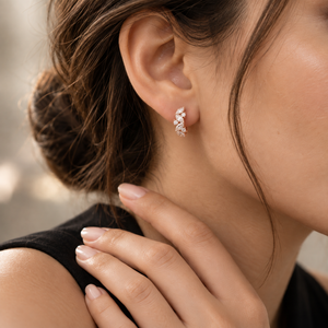 14K Solid Gold Luxury Marquise Cut Lab Grown Diamond Huggie <b>Hoop</b> Earrings 1.20 Floral Diamond Cluster High Polish Hinged <b>Hoop</b> - Product Image 1