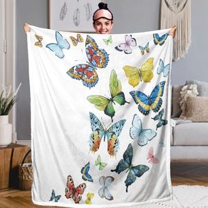 Butterfly Sherpa Throw Blanket for Home 60 X 80 Inch Reversible Fleece Blankets for Girls Hippie Style Bedding Fabric - Product Image 1