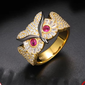 Anillo de Plata 925 Chapado en Oro Rosa de 18k con Diseño de Búho de Lujo, Ojo Rosa con Diamantes, Anillo Grande Estilo Hip Hop, Joyería Unisex de Moda, Regalo - Product Image 2