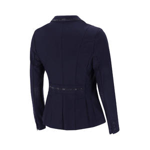 Veste d'équitation pour femmes, bleu foncé, manches longues, polyester et coton, tenue de saut d'obstacles, respirante, durable, confortable, personnalisable - Product Image 2