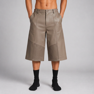 Custom <b>PU</b> Leather Jorts 300gsm Baggy Fit <b>PU</b> Leather <b>Shorts</b> for Private Label Streetwear Brands - Product Image 1