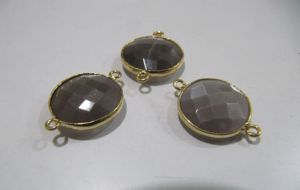 Connecteurs de pierres précieuses en forme de pièce de monnaie ronde en pierre de lune chocolat naturelle, facettés, à double boucle, taille 15 mm, breloques connecteurs - Product Image 4