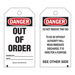 Étiquettes de sécurité en PVC Brady - DANGER En panne avec champs Signé par/Date pour l'entretien des équipements - Product Image 3