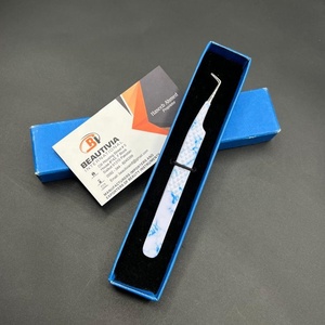 แหนบปลายแหลมและสลักโลโก้แหนบต่อขนตา90องศาพิมพ์ลายหินอ่อนแบบกำหนดเอง - Product Image 1