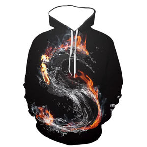 Sudadera con Capucha Negra para Hombre con Estampado de Ondas Rojas y Blancas, Corte Regular, Estilo Casual, Impresión por Sublimación, Algodón de Alta Calidad - Product Image 4