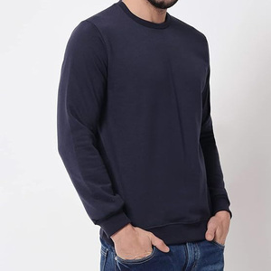 Sweat-shirt à col rond bleu marine pour femme, manches longues, 100% coton tricoté, respirant, couleur unie, coupe classique, vêtements d'automne - Product Image 2