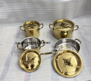 Ensemble de casseroles et poêles martelées plaquées or élégantes avec boutons décoratifs en forme de citrouille – Vaisselle de luxe décorative haut de gamme - Product Image 6