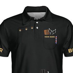 Camiseta Sublimada para Barbería al por Mayor, Personalizada con el Logotipo de la Tienda, Cuello en V, Poliéster, Uniforme de Corte Regular, Manga Corta para Hombre, para Salón - Product Image 3