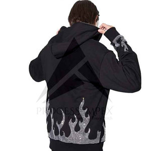 Rhinestone Hoodie Mens Winter Oversized Zip Up Plus Size Boxy Fit <b>Drop</b> Shoulder Luxury Process Impex - Product Image 2