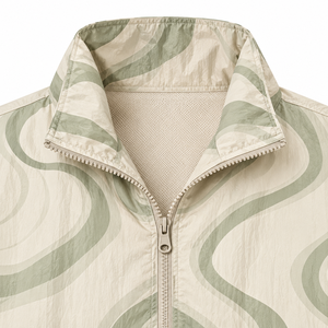 Veste coupe-vent pour homme, beige sauge, imprimé tourbillon, fermeture éclair intégrale, col montant, légère, décontractée, sportswear, streetwear, veste d'extérieur - Product Image 2