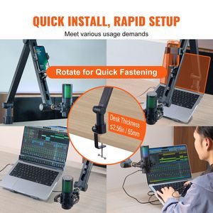 Supporto per Microfono Girevole a 360 Gradi, Braccio Regolabile con Adattatore 3/8" 5/8" per Registrazione e Accessori - Product Image 2