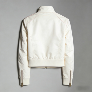 Veste en cuir PU rose courte pour femme, style motard, avec fermeture éclair, col montant, broderie personnalisée, style Letterman - Product Image 3