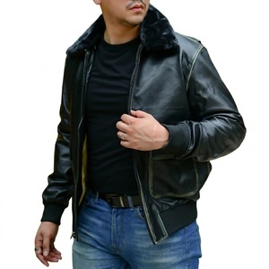 Chaqueta Bomber de Cuero Genuino para Hombre, Forro de Poliéster, Cierre de Cremallera, Cálida para Invierno, Resistente al Viento, Estilo Urbano, Bolsillos Delanteros - Product Image 2