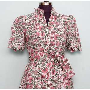 Vestido Midi Vintage para Mujer, Corte en A, Cuello en V, Manga Corta, 100% Algodón, Tejido de Punto, Estampado Floral, Transpirable, Cómodo, para Oficina, Verano - Product Image 4