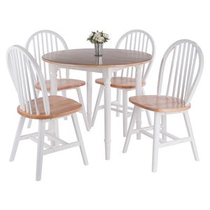 Juego de Mesa de Comedor Sorella de 5 Piezas con Tablero Abatible en Blanco y Natural con Sillas Windsor - Product Image 2