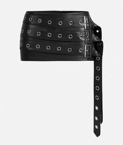 Mini-jupe en cuir pour femme à taille naturelle, couleur unie, style vintage asymétrique, avec ceinture ajustable, entièrement respirante et brodée - Product Image 5