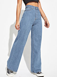 Nouveau Jean Flare Décontracté Personnalisé à Jambes Larges en Denim Uni Grande Taille pour Femme – Pantalon Long Ample - Product Image 6