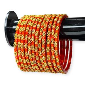 Brazaletes de Cristal con Imitación de Perlas Naranjas, Elegantes y a la Moda, Chapados en Oro, para Mujer, Ideales para Bodas - Product Image 1