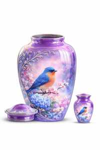 Urna Funeraria con Diseño de Colibrí y Flor en Tono Púrpura, con Acabado Artístico Suave, para Homenaje a Adultos - Product Image 3