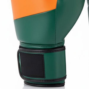 Gants d'entraînement de boxe en PU vert et orange avec fermeture Velcro pour adultes, vente en gros, gants de sparring absorbant les chocs - Product Image 3