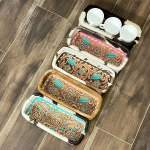 Handmade <b>Tooled</b> Cowhide Leather Storage Tray with Large Capacity Rustic Decorative Organizer <b>for</b> Jewelry <b>Watches</b> Keys Bathroom - Product Image 3