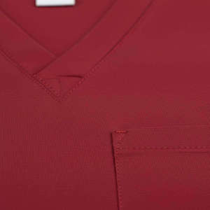 Tenues médicales pour femmes, ensembles d'uniformes à col montant et manches courtes, couleur bordeaux personnalisée, tissu respirant en spandex/polyester pour hôpital - Product Image 6