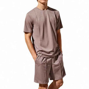 Nouvel ensemble décontracté pour homme : T-shirt à manches courtes et short en coton respirant, ensemble de survêtement tricoté uni doublé pour homme - Product Image 2