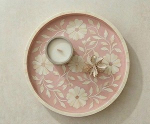 Plateau en os incrusté, écologique, compatible lave-vaisselle, taille personnalisée, rond, en bois et résine, artisanal, décoratif pour la maison ou l'alimentation - Product Image 4
