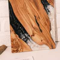 Planche à découper en bois époxy AureoGrain, planche à découper et à servir artisanale de qualité supérieure en résine pour la cuisine, la charcuterie, le fromage, le pain