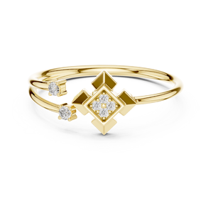 Anillo Abierto de Moda en Oro Amarillo Sólido de 14k para Mujer, Anillo Minimalista con Diamantes, Corte Brillante Redondo, Piedras Cultivadas en Laboratorio, para Uso Diario - Product Image 1