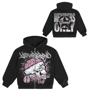Sudadera con capucha negra con cremallera para hombre de tu marca, con estampado de calavera y cerebro, estilo oversize, de forro polar, para uso urbano, para otoño, estilo vintage - Product Image 1