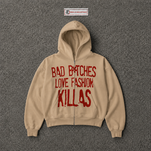 Beige Oversized Zip Up <b>Hoodie</b> <b>Red</b> Graphic Print Unisex Streetwear Fashion Full Zipper Hooded Sweatshirt For <b>Men</b> Women Casual Fit - Product Image 5