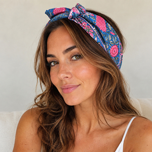Multifunctional Casual Summer <b>Scarf</b> Floral Cotton <b>Square</b> <b>Scarf</b> Bandana Pink Blue White Patterned Lightweight Wrap - Product Image 2