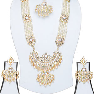 Indian Stylish Layered Pearl Rani Haar Long Kundan Necklace Jewellery Set Wedding Engagement Party Gift Antique Gold Plated - Product Image 2