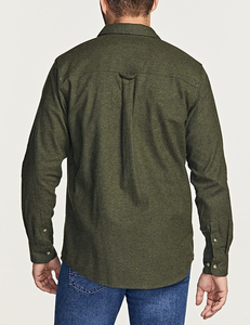 Men's Olive Green Flannel Shirt Long Sleeve Button Down Casual Workwear Style Turn-down Collar Autumn Wear Solid Color Cotton - Product Image 5