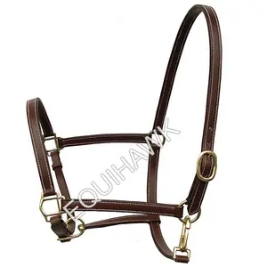 Smart Lederen Paardenhalster Effen Mooie Witte Gestikte Messing Fitting/Premium Lederen Halter Best Verkopend