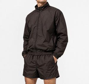 Custom Men's Lightweight Polyester/Cotton Windbreaker 2-Piece Zip-Up Hooded Track Jacket Shorts <b>Set</b> Breathable Quick Dry High - Product Image 3