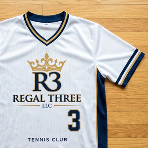 Camiseta de Tenis Regal Three LLC Unisex de Manga Corta, Sublimada, de Malla 100% Poliéster, Transpirable, con Cuello en V - Product Image 5