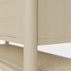 Buffet en bois tressé naturel à 4 portes avec étagère en rotin, meuble de rangement moderne en bois et tissu tressé, pieds ronds - Product Image 5