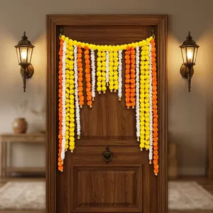 Artificial Marigold and Jasmine Flower Garland Backdrop with Yellow Orange <b>White</b> <b>Hanging</b> Strings for Wedding Festival Decor - Product Image 3